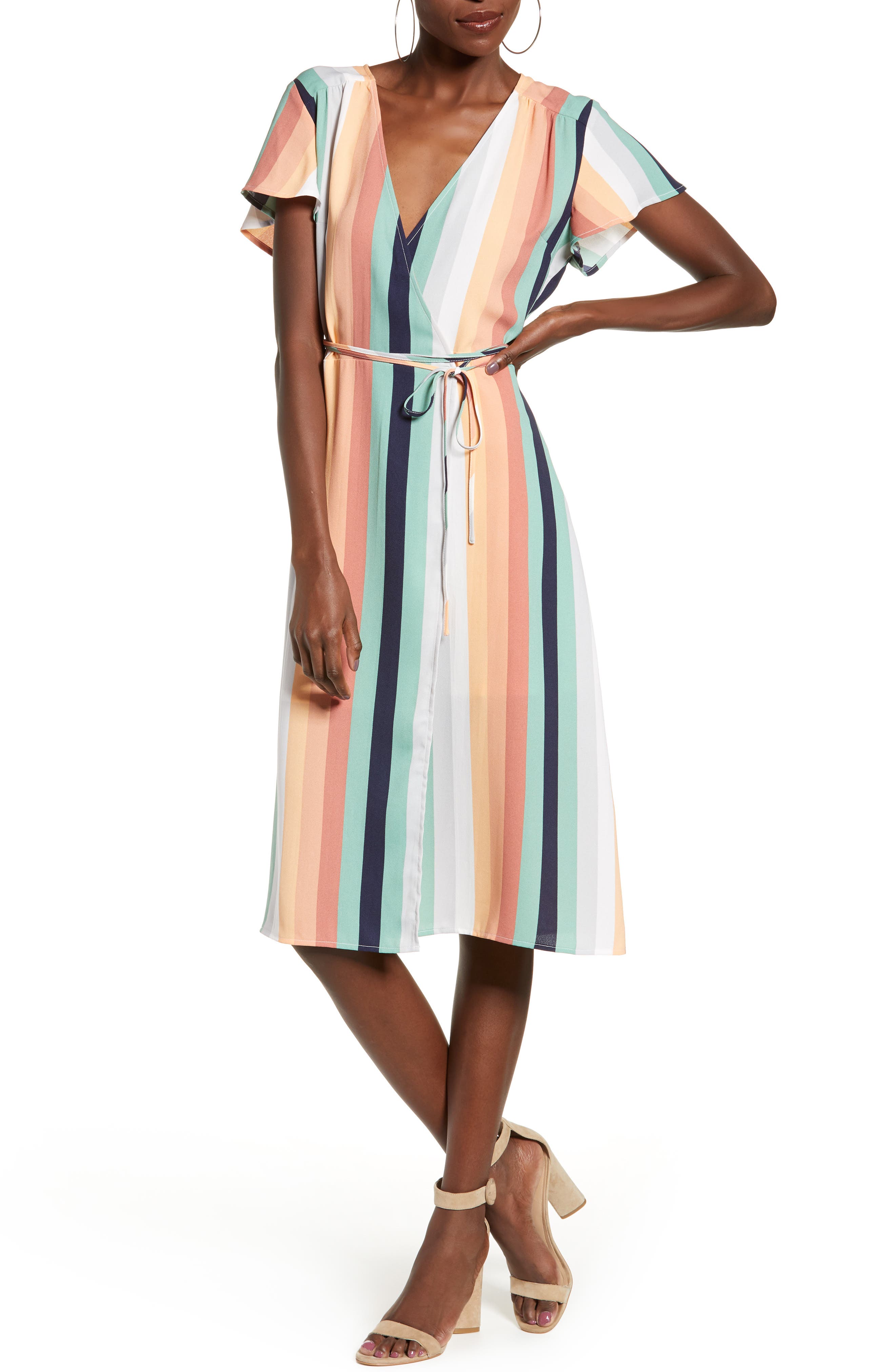 Leith Midi Wrap Dress, Coral