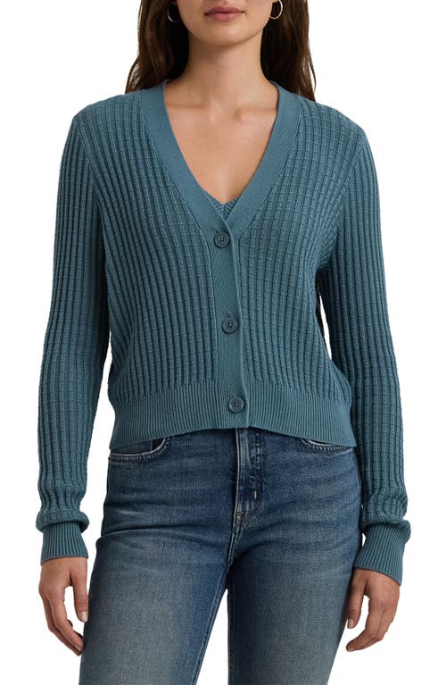 Shop Lauren Ralph Lauren Crop Cotton Blend Cardigan In Blue Dusk