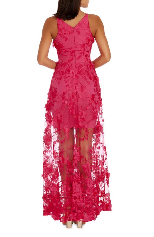 Shop Dress The Population Sidney Deep V-neck 3d Lace Gown In Begonia