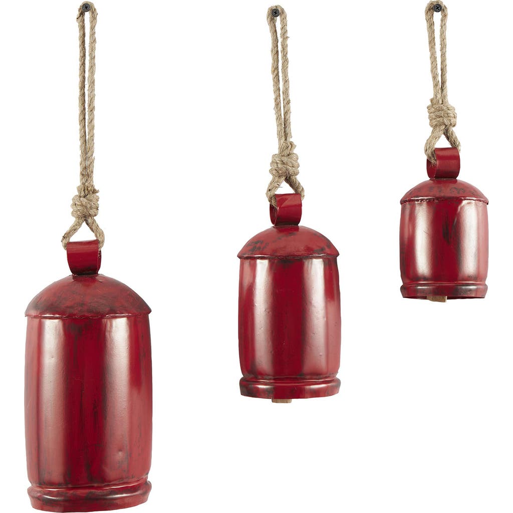 Willow Row Eclectic Set Of 3 Decorative Meditation Bells In Red