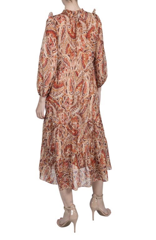 Julia Jordan Print Metallic Midi Dress In Sand Multi