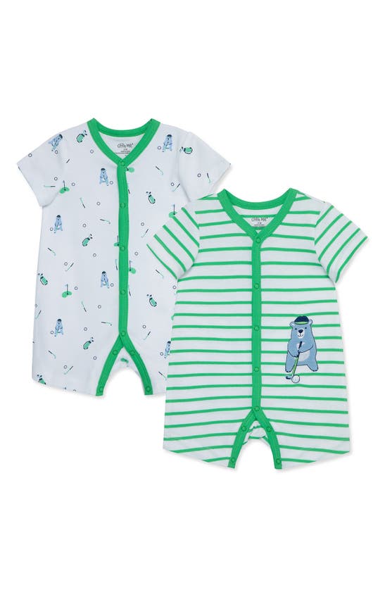 Shop Little Me Golf Print 2-pack Rompers In Green