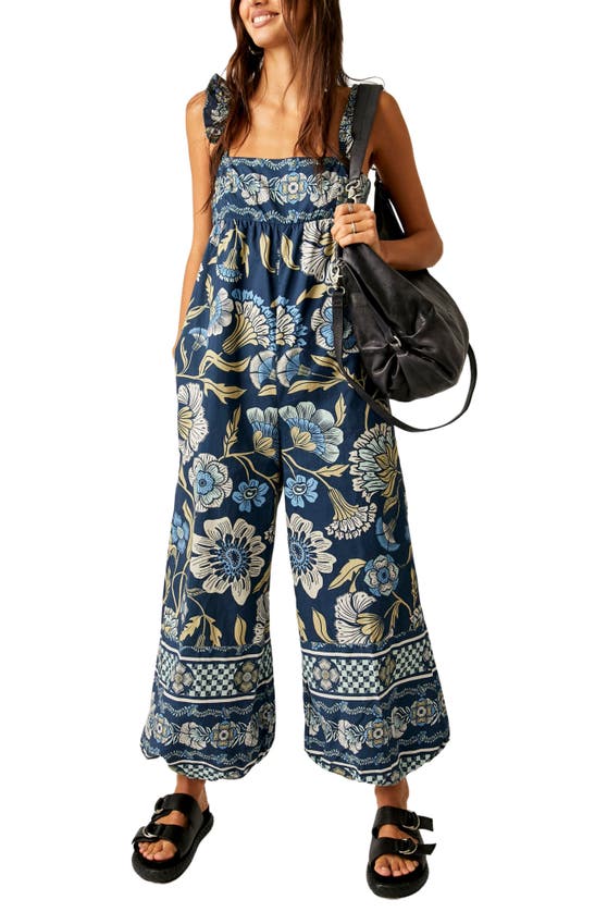 Free People Bali Albright Womens Cotton Printed Jumpsuit In Navy Combo