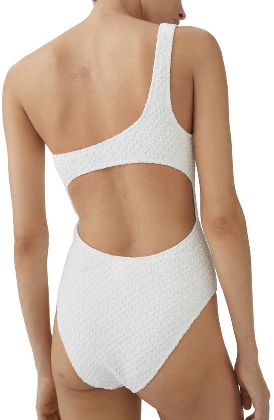 Shop Mango Textured One-shoulder One-piece Swimsuit In White
