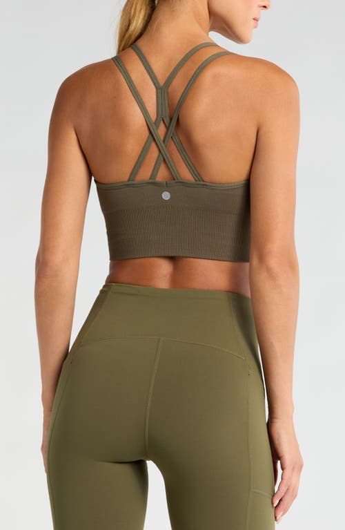 Shop Zella Rhythm Seamless Sports Bra In Olive Night