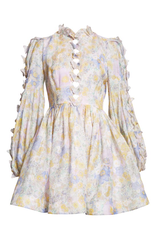 Shop Zimmermann Butterfly Embellished Long Sleeve Linen & Silk Minidress In Blue Meadow