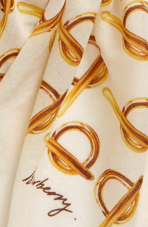 Shop Burberry B Closure Pattern Wool Scarf In Gold/ivory