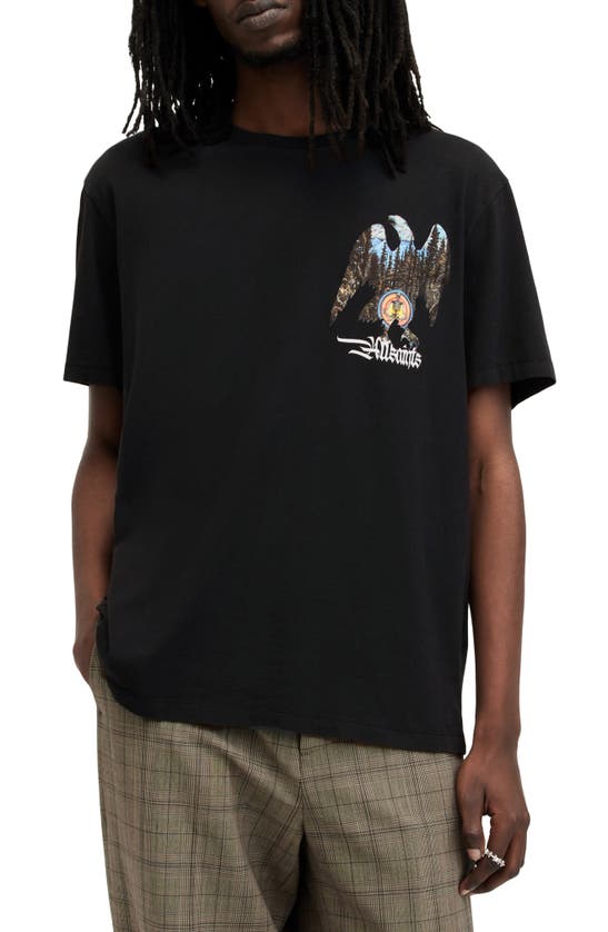 Shop Allsaints Eagle Mountain Graphic T-shirt In Washed Black