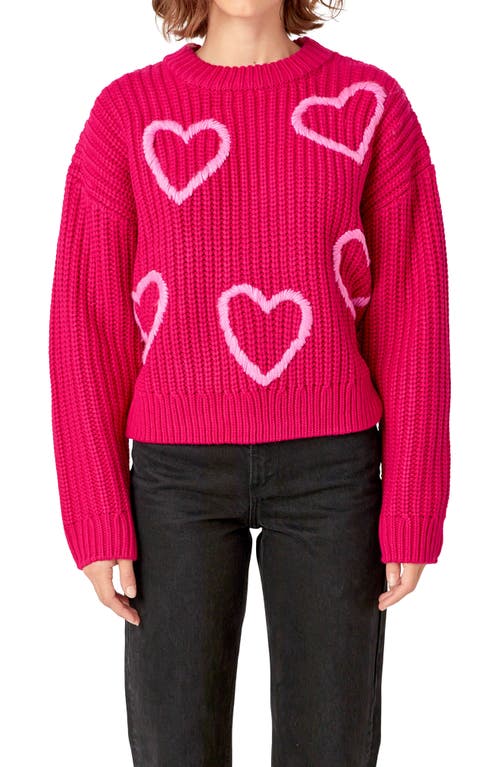 English Factory Heart Stitch Sweater In Fuchsia/pink