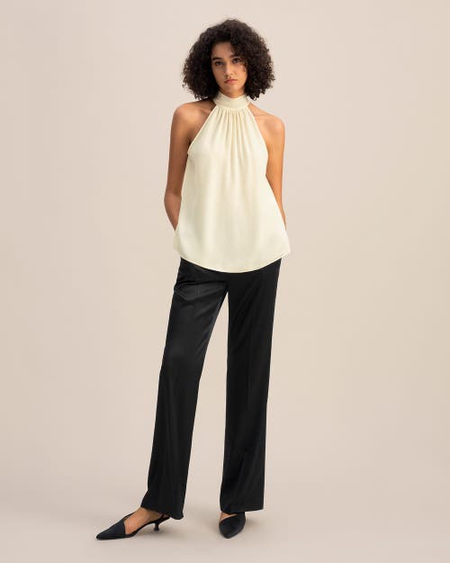 Lilysilk Silk Georgette Halter Neck Top In Lily White