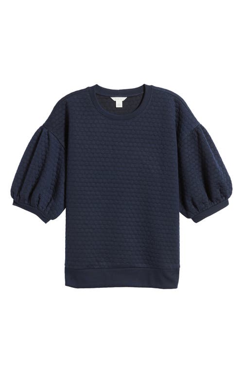 Shop Caslonr Caslon(r) Jacquard Puff Sleeve Sweatshirt In Navy Blazer