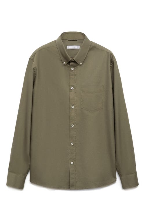 Shop Mango Regular Fit Oxford Button-down Shirt In Khaki Green