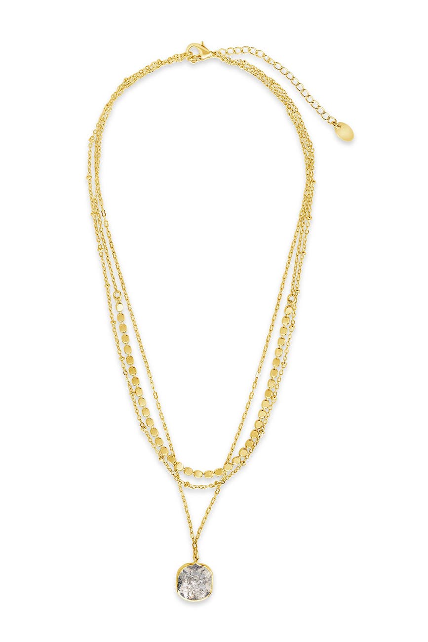 Sterling Forever 14K Gold Plated Beaded Layered Necklace with Square Stone Charm Nordstrom Rack