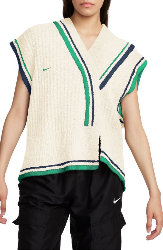 Shop Nike Sportswear Collection Stripe Trim Sweater Vest In Sail/ Obsidian