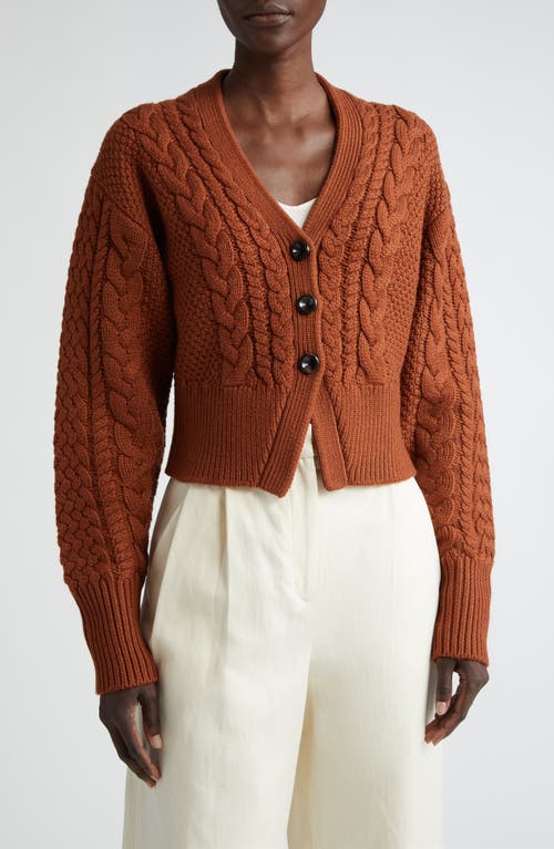 Emilia Wickstead Jacks Cable Knit Wool V-Neck Cardigan at Nordstrom,