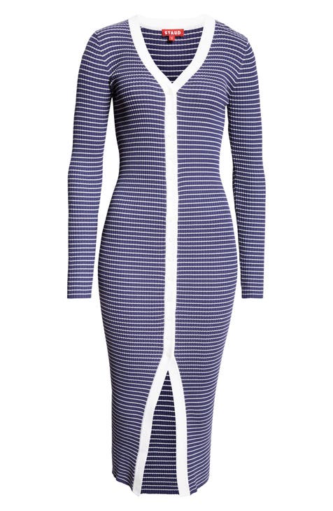 Maroon Knitted Dress Fit Striped Sheath Dress 3/4 Sleeve USA