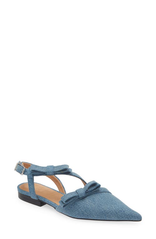 Ganni Bow Pointy Toe Slingback Flat in Denim at Nordstrom, Size 6Us