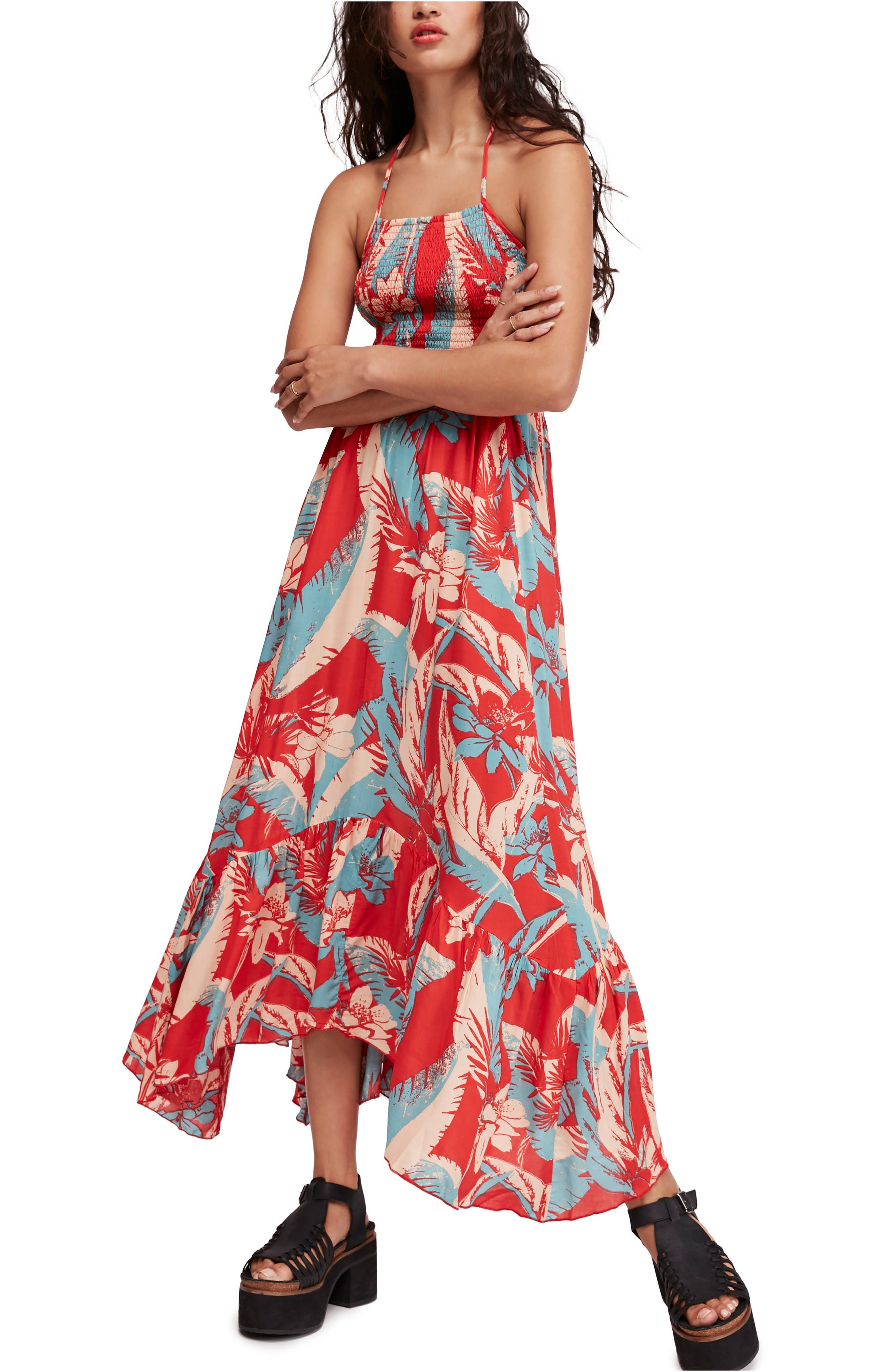 Free People Heat Wave Floral Print High/low Dress, Red