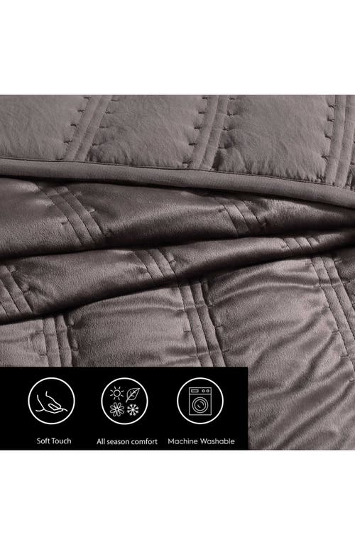 Vera Wang Velvet Linear Stitch Quilt Set In Plum Brown