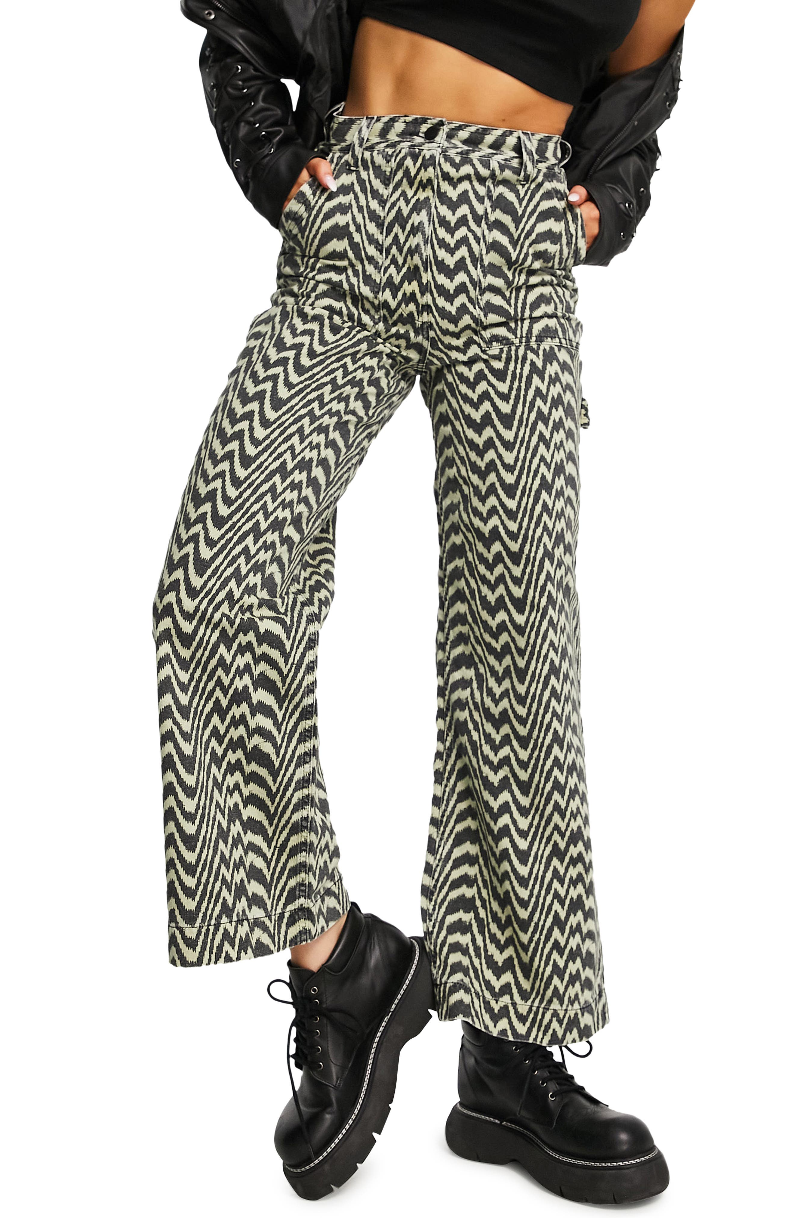 Topshop Wavy Stripe Wide Leg Pants 