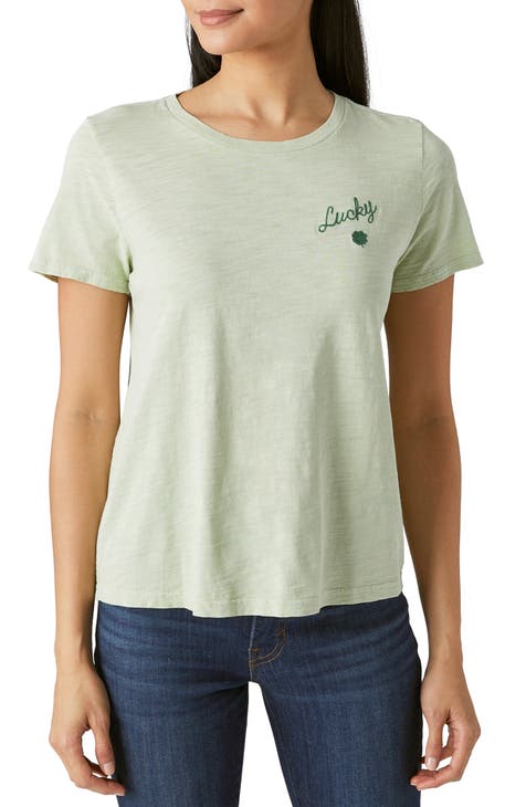 Lucky Brand Pot Of Gold Crew Tee - Women's Clothing Tops Shirts