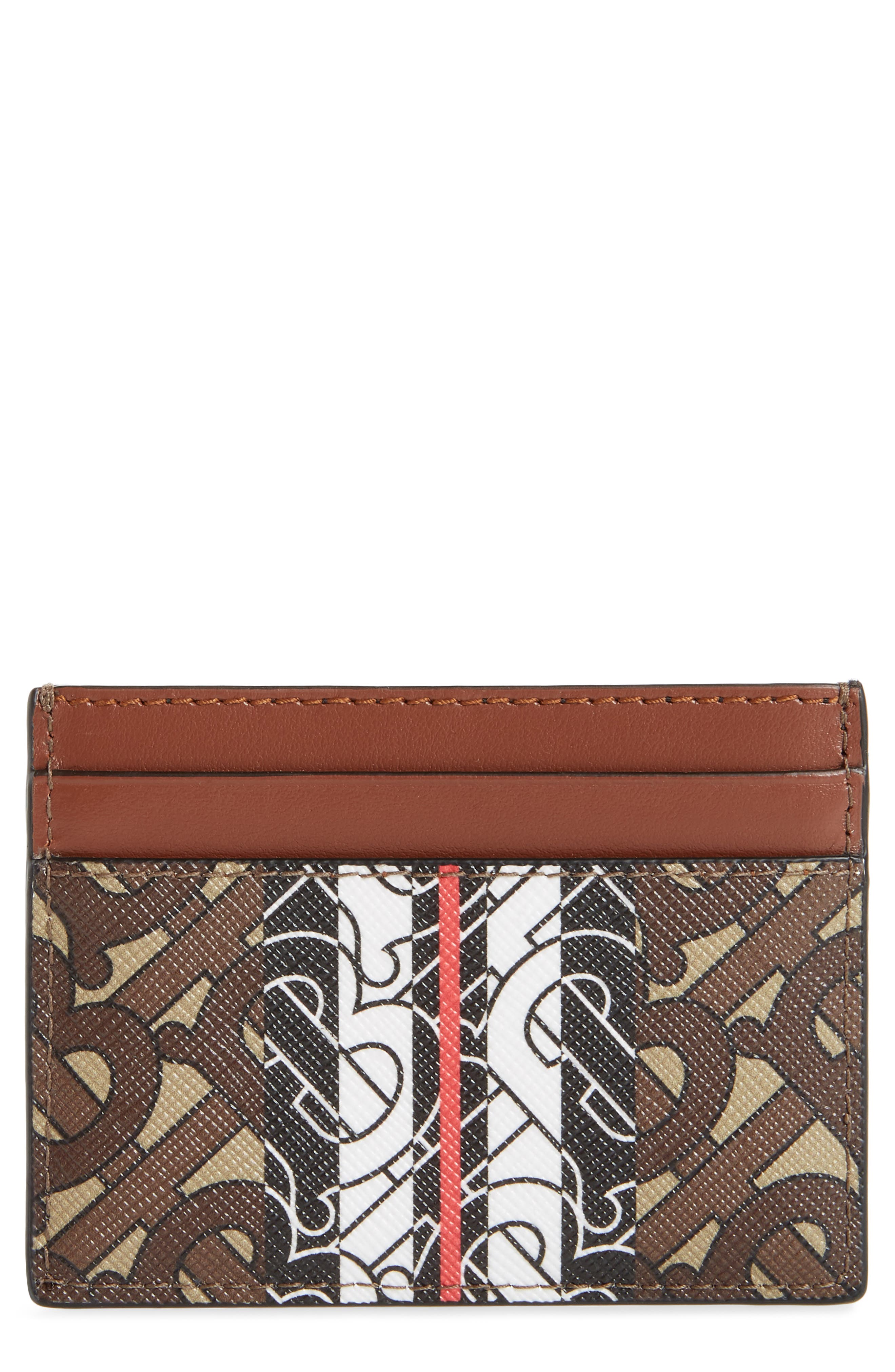Burberry Sandon TB Monogram E-Canvas Card Holder in Bridle Brown at Nordstrom