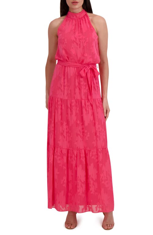Julia Jordan Floral Sleeveless Tiered Maxi Dress in Hot Pink