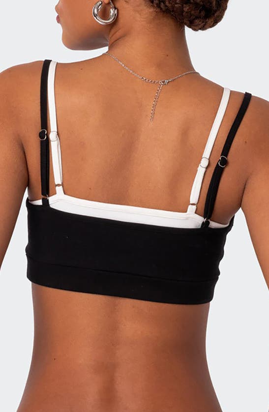 Shop Edikted Gracie Layered Stretch Cotton Bra Top In Black-and-white