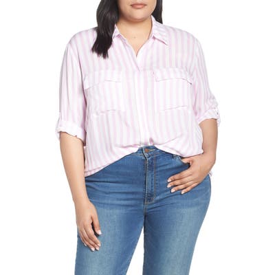 Plus Size Gibson X Hi Sugarplum! Scottsdale Oversize Button Down Tunic, Pink (Plus Size) (Nordstrom Exclusive)