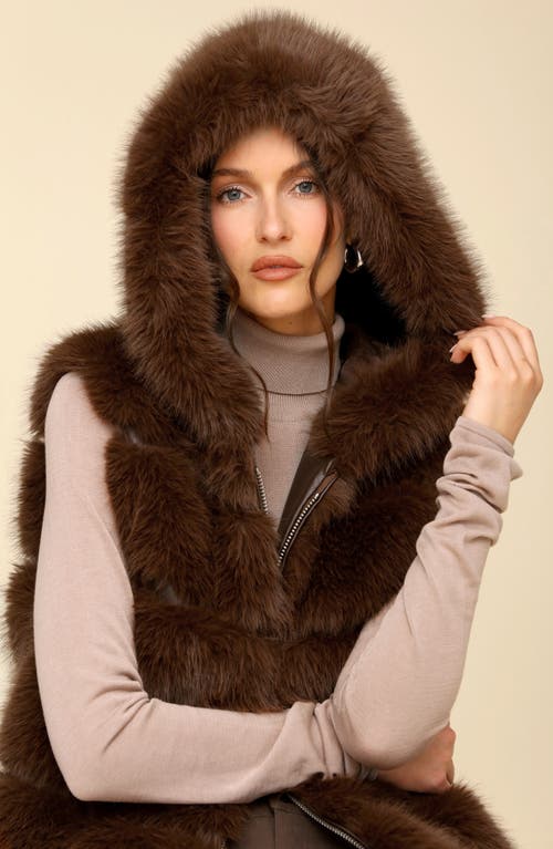 Shop Avec Les Filles Faux Fur & Faux Leather Hooded Zip Vest In Mahogany