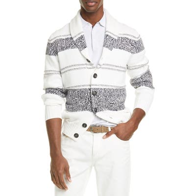 Brunello Cucinelli Stripe Cotton Cardigan, 0 US / 5 - White