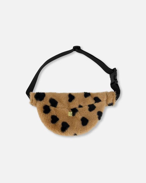 Shop Deux Par Deux Girl's Faux Fur Fanny Bag Caramel Printed Heart In Printed Flowers