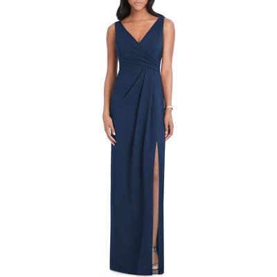 After Six Pleated Surplice Stretch Crepe Gown, Blue