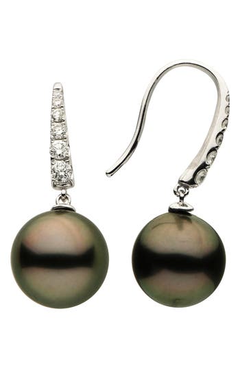 Shop House Of Frosted Tahitian Pearl & Diamond Drop Earrings In Silver/black Pearl/lennon