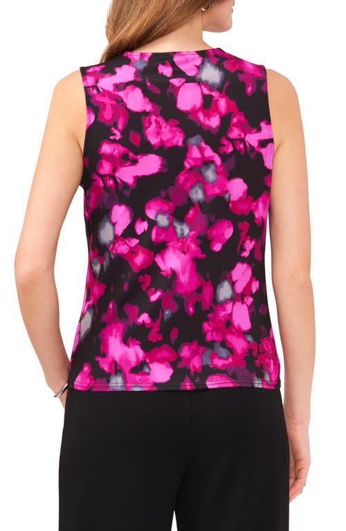 Shop Vince Camuto Floral Print Pleat Neck Knit Shell In Berry Pink