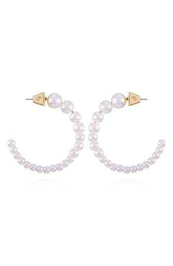 Vince Camuto Imitation Pearl Hoop Earrings In Goldtone