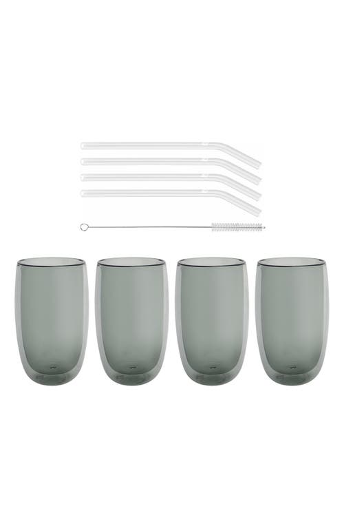 Zwilling Sorrento 8-piece Double Wall Latte Glasses, Straws And Brush Set In Gray