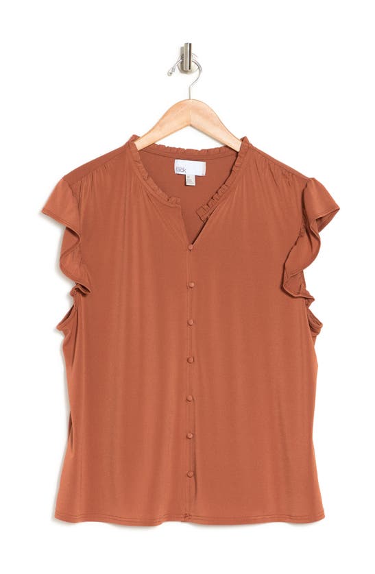 Nordstrom Rack Flutter Sleeve Button Detail Blouse In Rust Sequoia