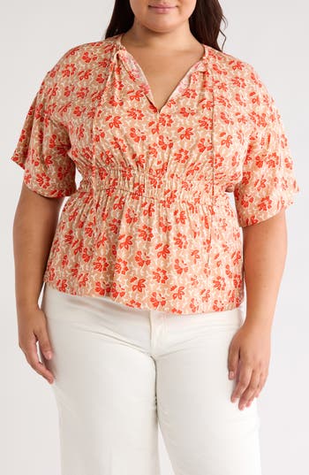 Joie Renae Short Sleeve Peplum Top In Vibrant Red Multi