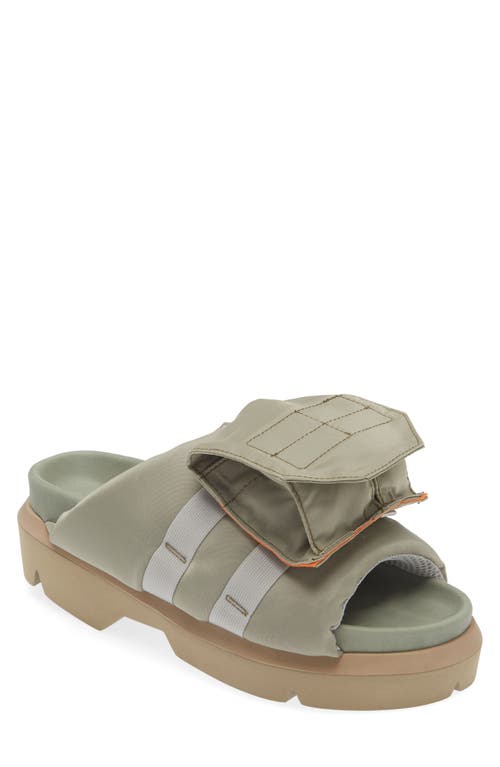 Sacai Pocket Mismatched Slide Sandals In Green