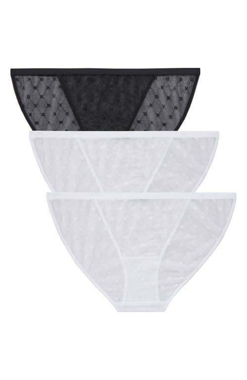 Shop Dkny Assorted 3-pack Monogram Mesh Bikini In Black/white/white