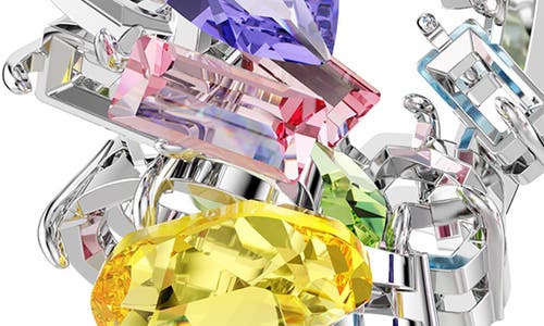 Swarovski Asymmetrical Design, Mixed Cuts, Small, Multicolored, Rhodium Plated Gema Hoop Earrings In Multicolored