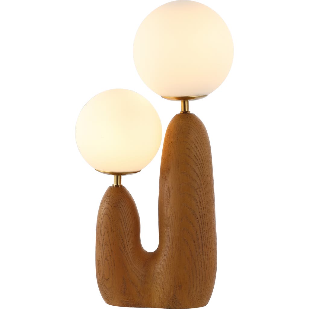 Jonathan Y Oda Table Lamp In Brown Wood Finish/brass Gold