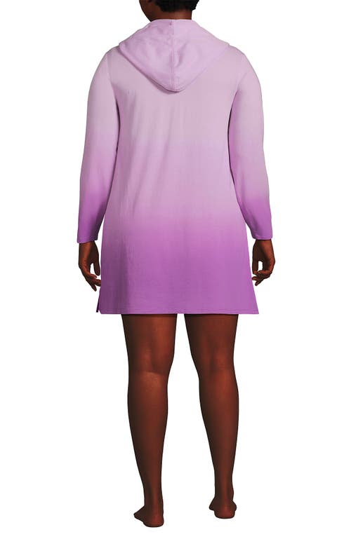 Shop Lands' End Plus Size Cotton Jersey Long Sleeve Hooded Swim Cover-up Dress In Vivid Violet Ombre