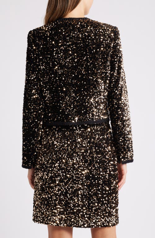 Shop Tahari Asl Sequin Open Front Jacket In Gold Black