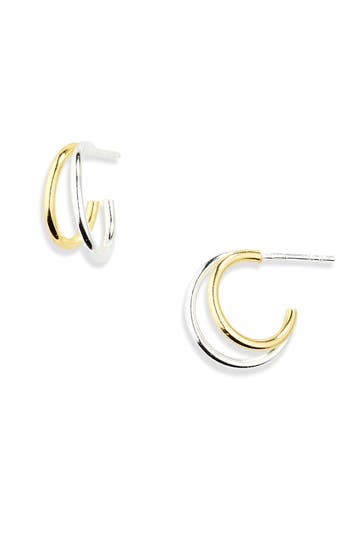 Argento Vivo Sterling Silver Two Tone Crescent Hoop Earrings In Gold/silver