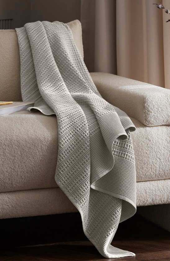 Boll & Branch Waffle Mixed Stripe Throw Blanket In Pewter