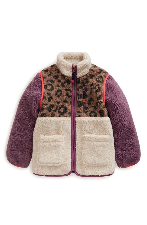 Mini Boden Kids' Colorblock High Pile Fleece 2-in-1 Jacket In Leopard/aster Purple