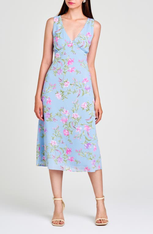 Shop Wayf Dahlia Floral Print Sleeveless Midi Dress In Chambray Floral