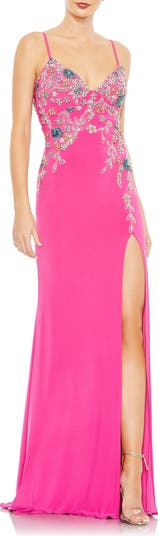 Mac Duggal Beaded Floral Detail Side Slit Gown Nordstrom